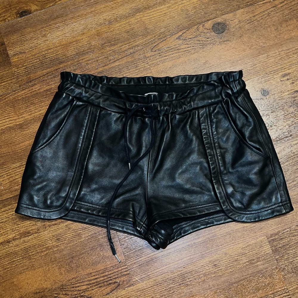 Rebecca Minkoff Black Faux Leather High-Waist Shorts